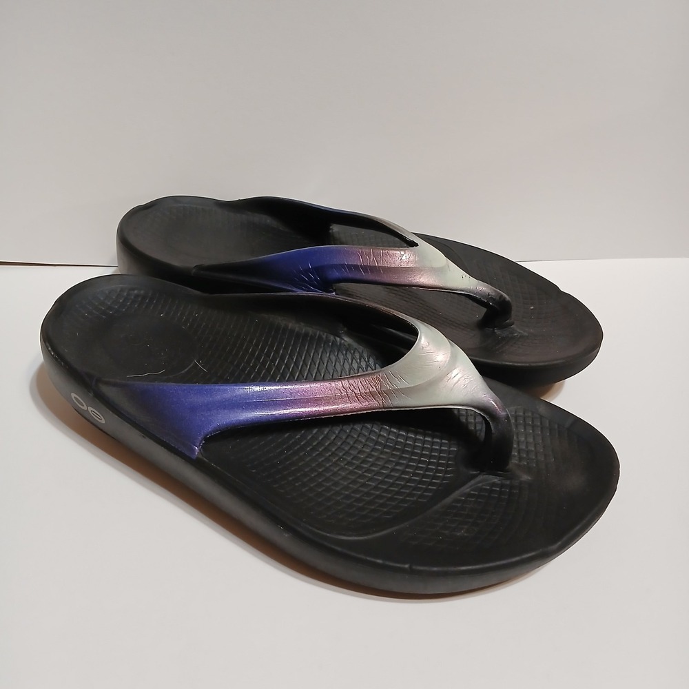 OOFOS OOlala Luxe Women 5 Calypso Sandals Black Thong Recovery 848282012799